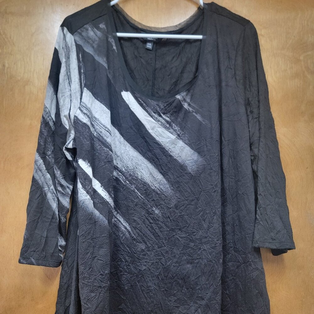 Simply Vera Wang - Long Sleeve Abstract Tunic Top - Black/Grey